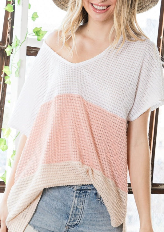 The Lovely Stripe Color Blocked Knit Top