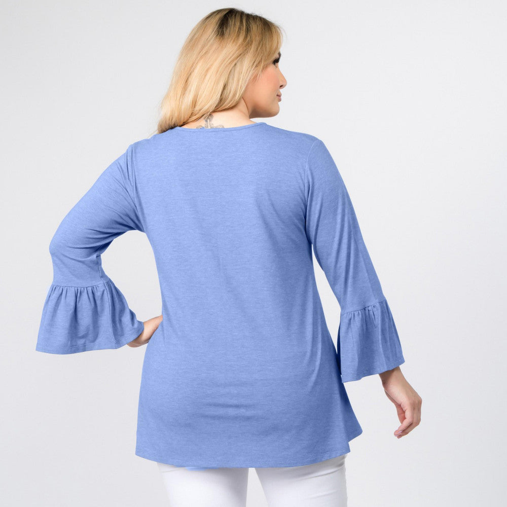 PLUS Light Blue Solid Bell Sleeve Tunic Top