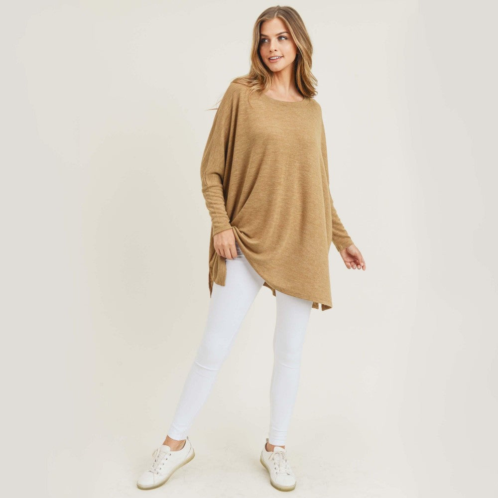 Camel Oversized Fitted Sleeve Sweater