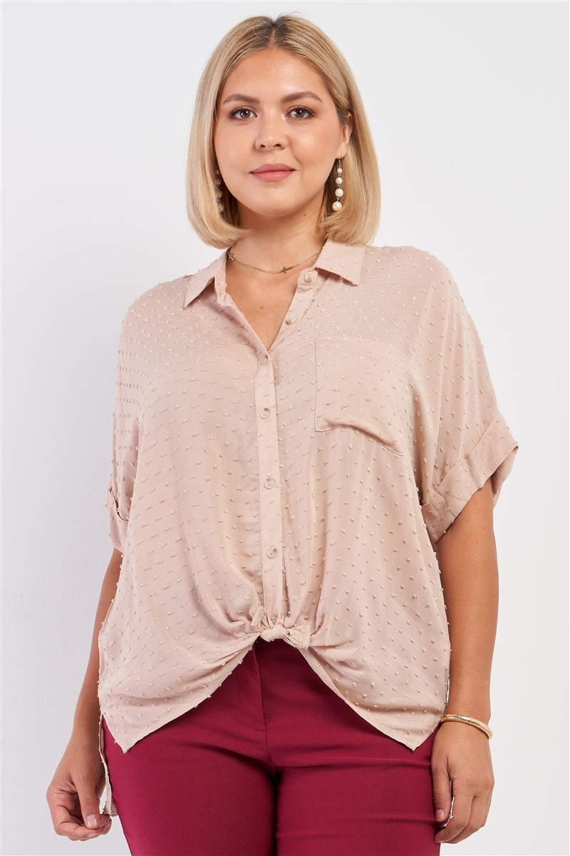 On the Dot Button Down Textured Blouse