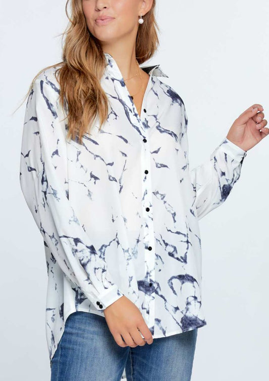 White and Gray Marble Button Up