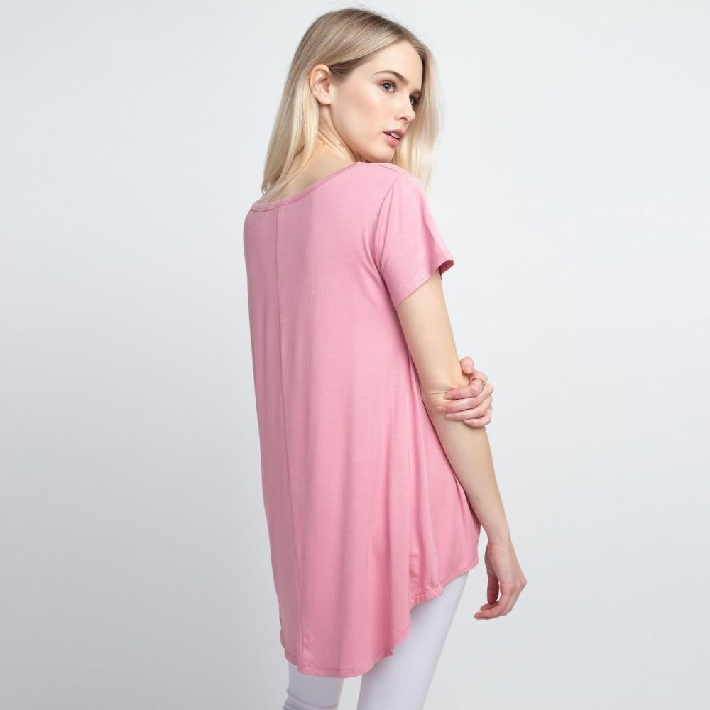 Light Pink Short Sleeve Solid Pleat Hem Top