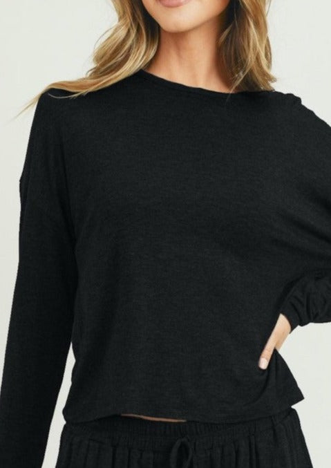 Black Relaxed Fit Long Sleeve Top