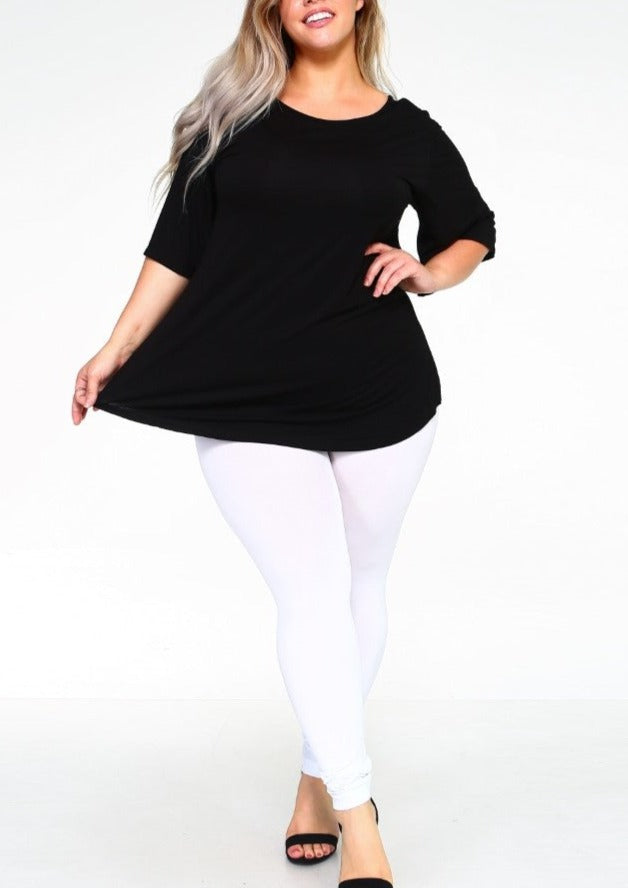 PLUS Solid Black Color Bell Sleeve Tunic