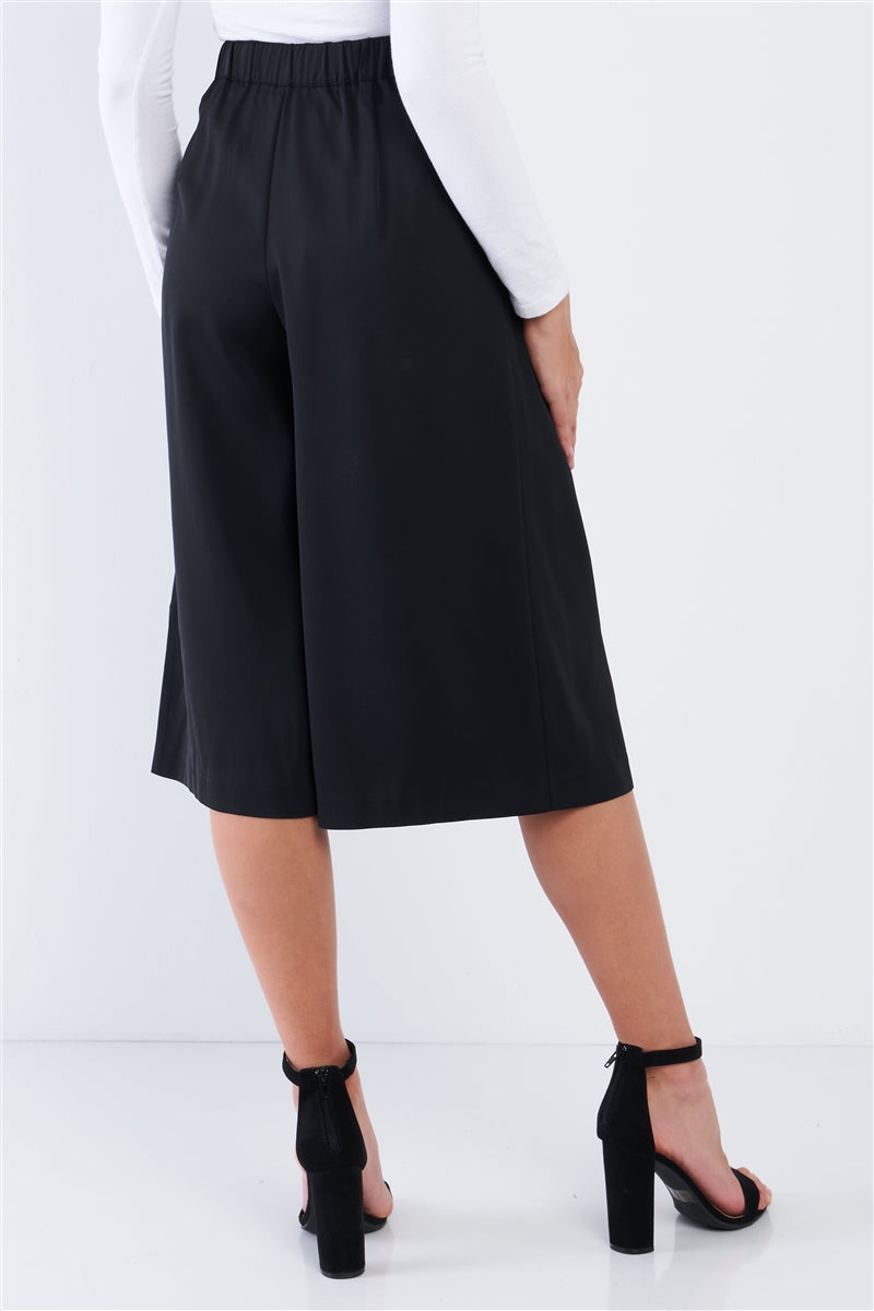 Black High Waisted Center Pleated Wide Leg Pants