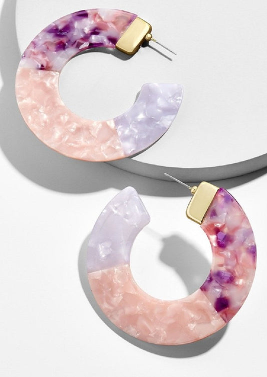 Pink Multicolored Acrylic Hoop Earring