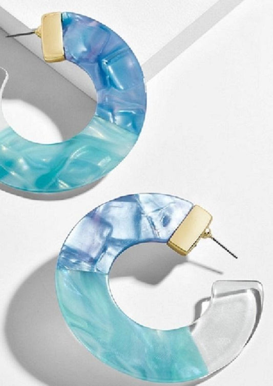 Blue Multicolored Acrylic Hoop Earring