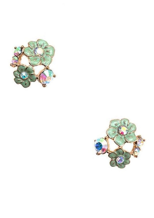 Floral Gem Accent Post Earrings